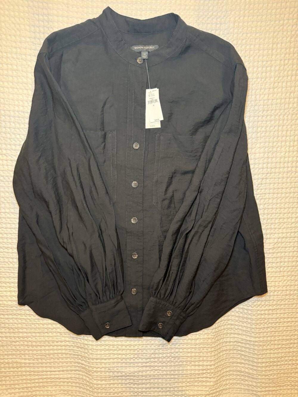 Banana Republic Women’s Black Collar Button Front Blouse Size M NWT